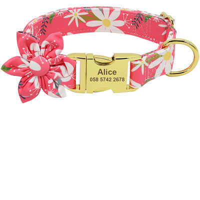 Dog Collar with Fashion Flower Attached Personalized Cat Collars Engraved ID Tag Collars Dog Accessories