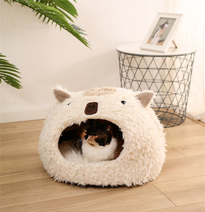 Pet Bed Warm Cozy Nest for Cats or Small Dogs Plush Alpaca Cat Bed