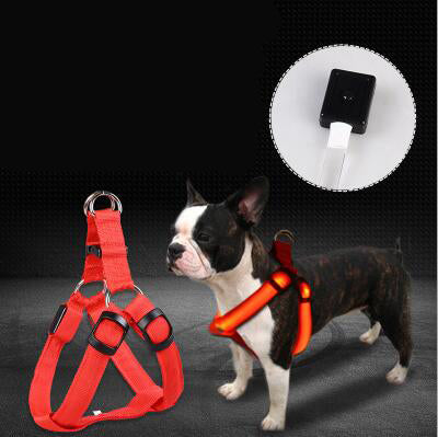 Dog Leash and Harness. LED Chest Strap for Dogs Glow in the Dark Harness for Dogs Luminous Dog Leash