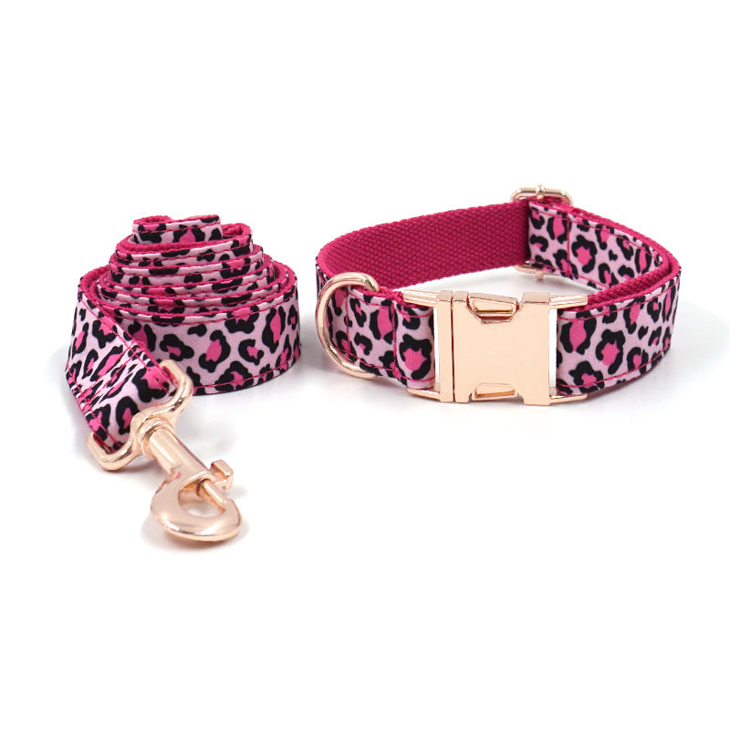 Dog Collar with Leash in Leopard Print Rose Gold Pet Collar Leash Set