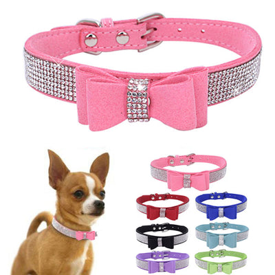 Dog Collar Rhinestone Bowtie Sparkly Pet Collar Dog Collar Leash for Small to Medium Sized Dogs