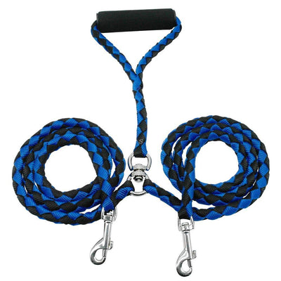 Dog Leash Double-Ended with Handle for Walking Two Dogs in Braided Traction Rope Design