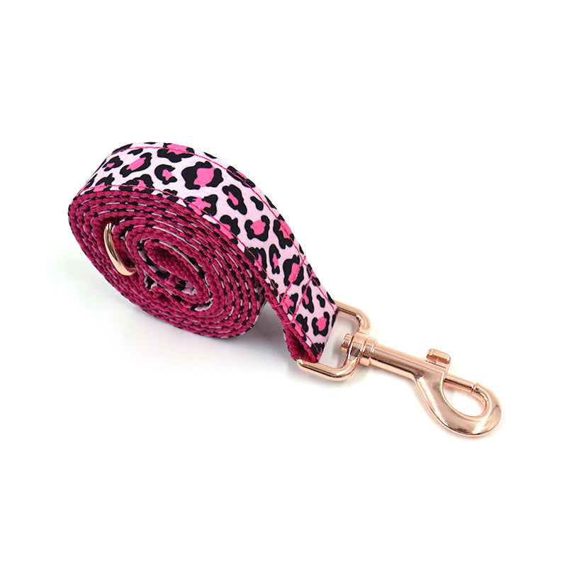 Dog Collar with Leash in Leopard Print Rose Gold Pet Collar Leash Set