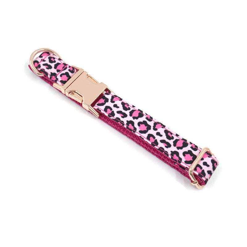 Dog Collar with Leash in Leopard Print Rose Gold Pet Collar Leash Set