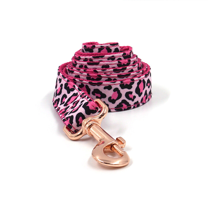 Dog Collar with Leash in Leopard Print Rose Gold Pet Collar Leash Set