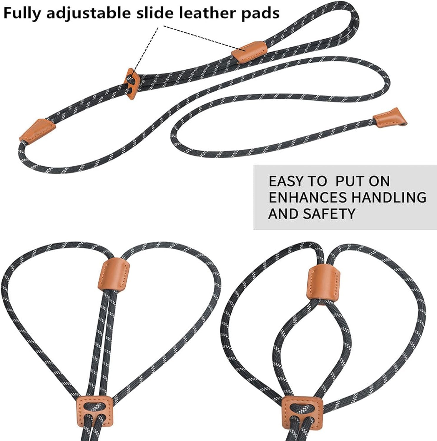 Dog Leashes for Medium Dogs - Dog Harness Puppy Step-In Leash Heavy Duty 5 Ft Adjustable Nylon Dog Collar & Leash in One with Reflective Stripe for Small Medium & Large Dogs (Black)