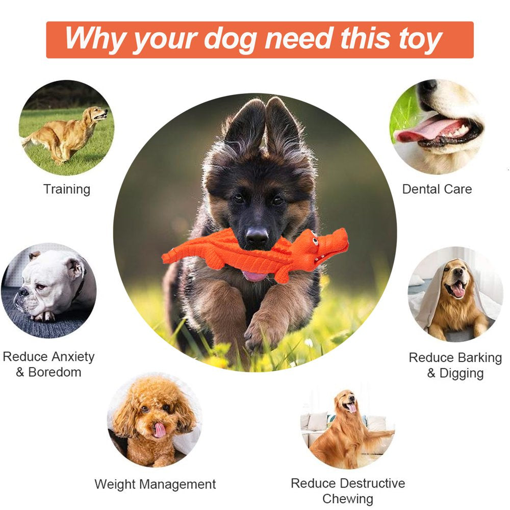 Squeaky Dog Toys for Aggressive Chewers, Durable Dog Toys Natural Rubber, Interactive Tough Dog Chew Crocodile Toy Teeth Cleaning for Medium Large Dogs