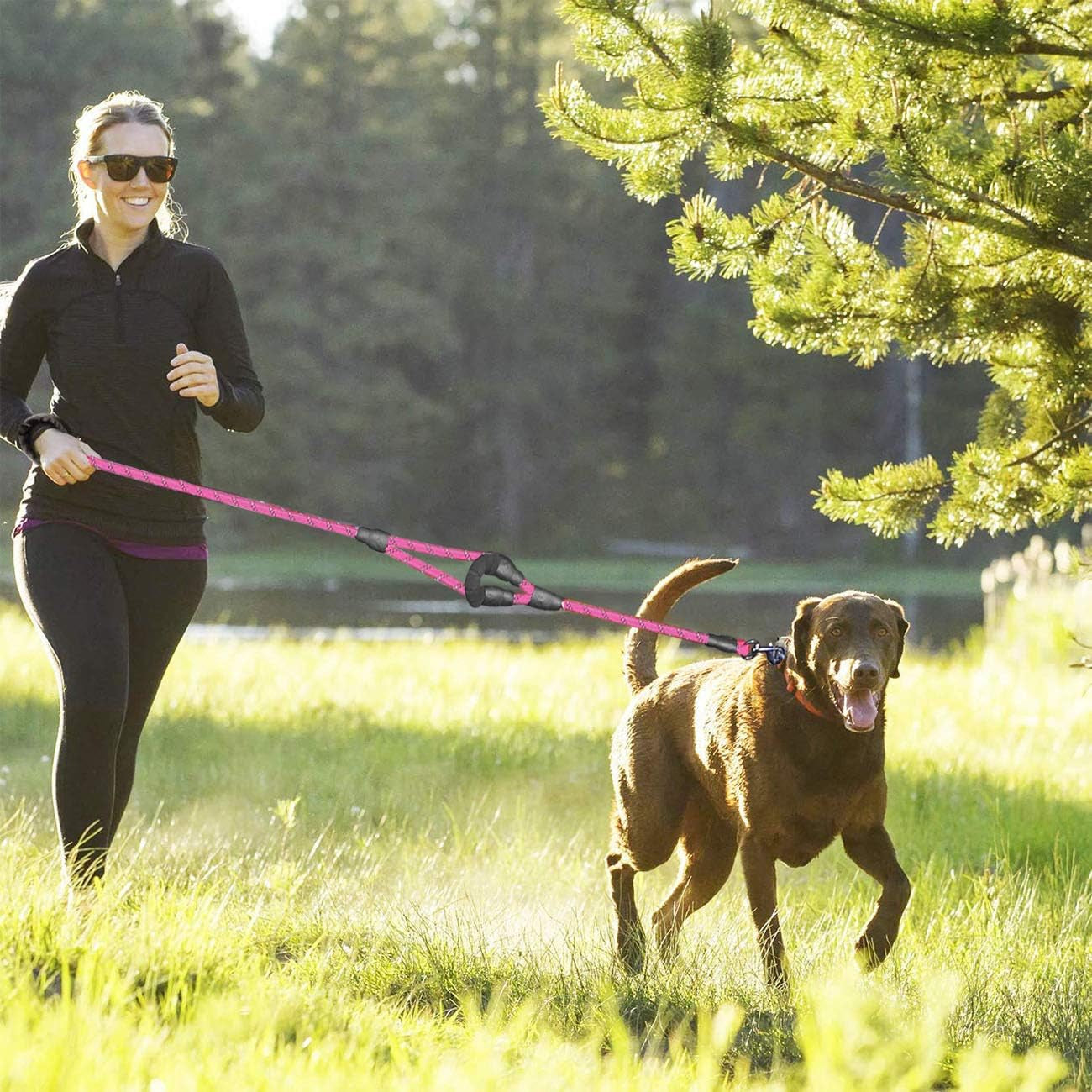 Dog Leash,5 FT Heavy Duty Double Handle Dog Leash with Comfortable Padded and Reflective,Rope Dog Leashes for Small,Medium,Large Dogs (Rope-Pink)