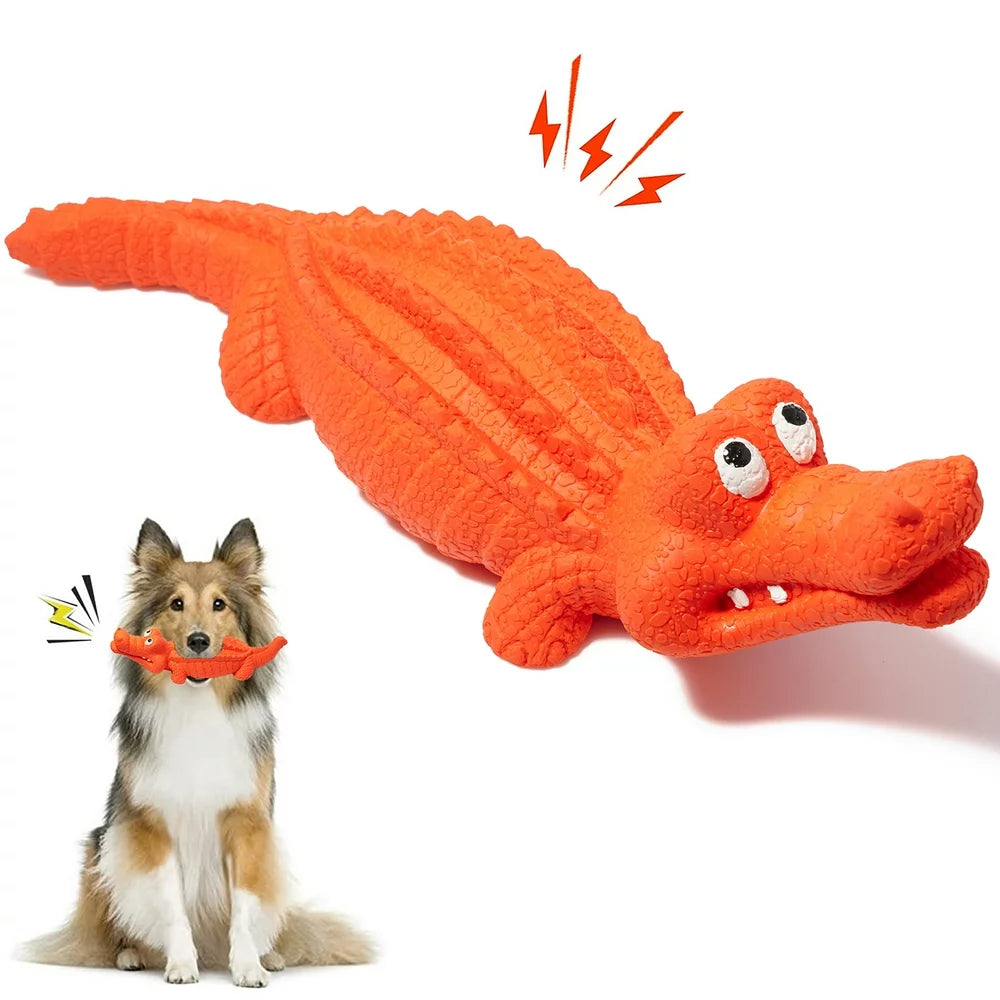 Squeaky Dog Toys for Aggressive Chewers, Durable Dog Toys Natural Rubber, Interactive Tough Dog Chew Crocodile Toy Teeth Cleaning for Medium Large Dogs