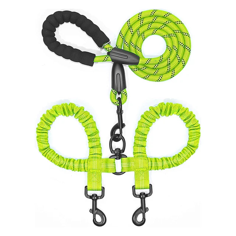 Pet Dog Double Leashes Elastic Rope Two Heads Nylon Dogs Leash 2 Way Coupler Walk Two Dogs Collars Harness Leads Dog Leashes