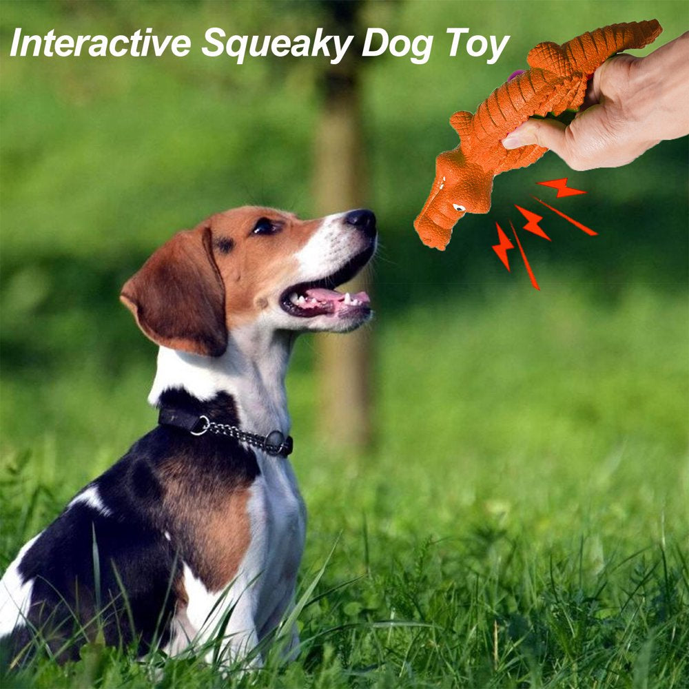 Squeaky Dog Toys for Aggressive Chewers, Durable Dog Toys Natural Rubber, Interactive Tough Dog Chew Crocodile Toy Teeth Cleaning for Medium Large Dogs