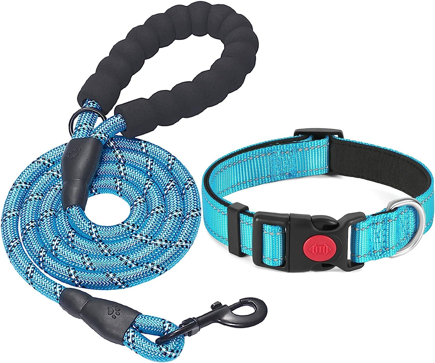 5 FT Strong Dog Leash with Comfortable Padded Handle and Highly Reflective Threads Dog Leashes for Small Medium Large Dogs with a Free Matching Dog Collar